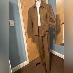 VTG Lauren by Ralph Lauren Green Label Tan Wool Suit Jacket and Trousers